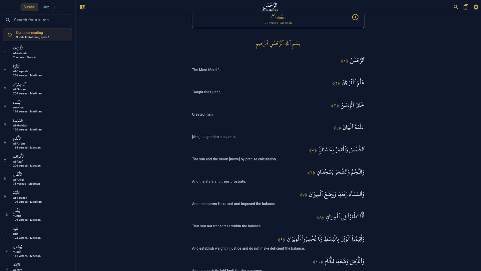 The same reader in the Night theme.